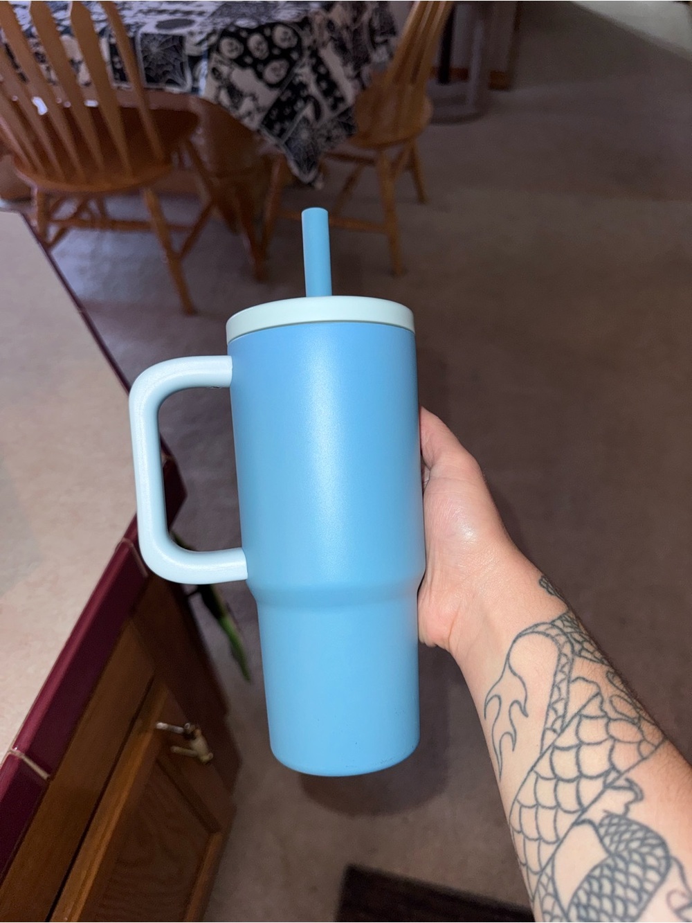 Mainstays Light Blue Travel Tumbler with Handle and Straw